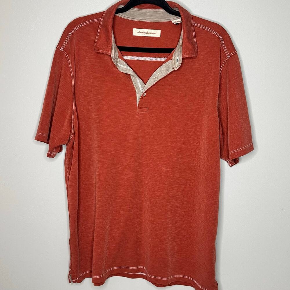 Tommy Bahama Mens Size XL Red Short Sleeve Button Polo Lightweight Beach Shirt